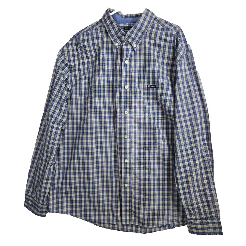 Chaps Mens Shirt XXL Blue Gingham/Plaid Easy Care Long Sleeve Button Down